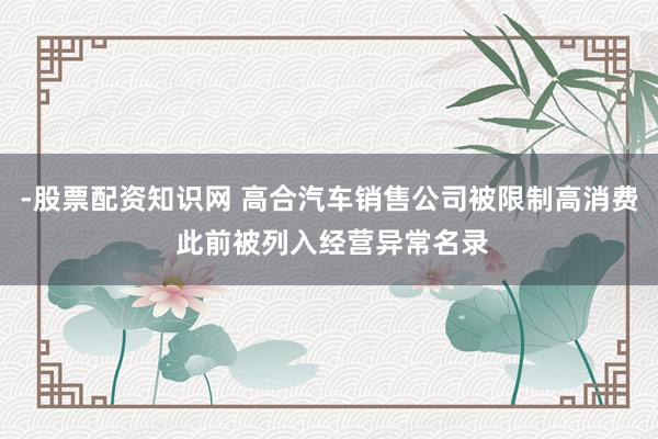 -股票配资知识网 高合汽车销售公司被限制高消费 此前被列入经营异常名录