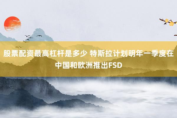 股票配资最高杠杆是多少 特斯拉计划明年一季度在中国和欧洲推出FSD