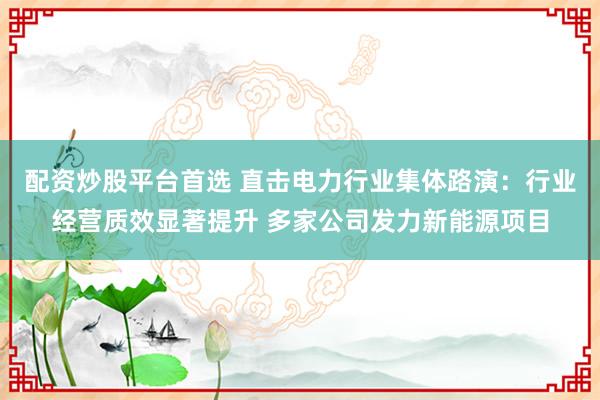 配资炒股平台首选 直击电力行业集体路演：行业经营质效显著提升 多家公司发力新能源项目