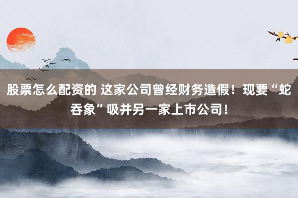 股票怎么配资的 这家公司曾经财务造假！现要“蛇吞象”吸并另一家上市公司！